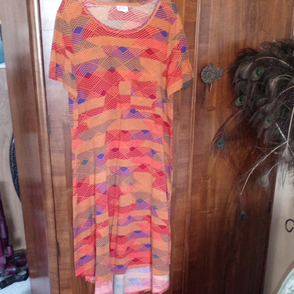 LuLaRoe Orange and Purple Short-Sleeve Maxi Dress